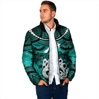 Personalised Maori Matariki Manaia Turquoise Padded Jacket Maori Kowhaiwhai Pattern Galaxy