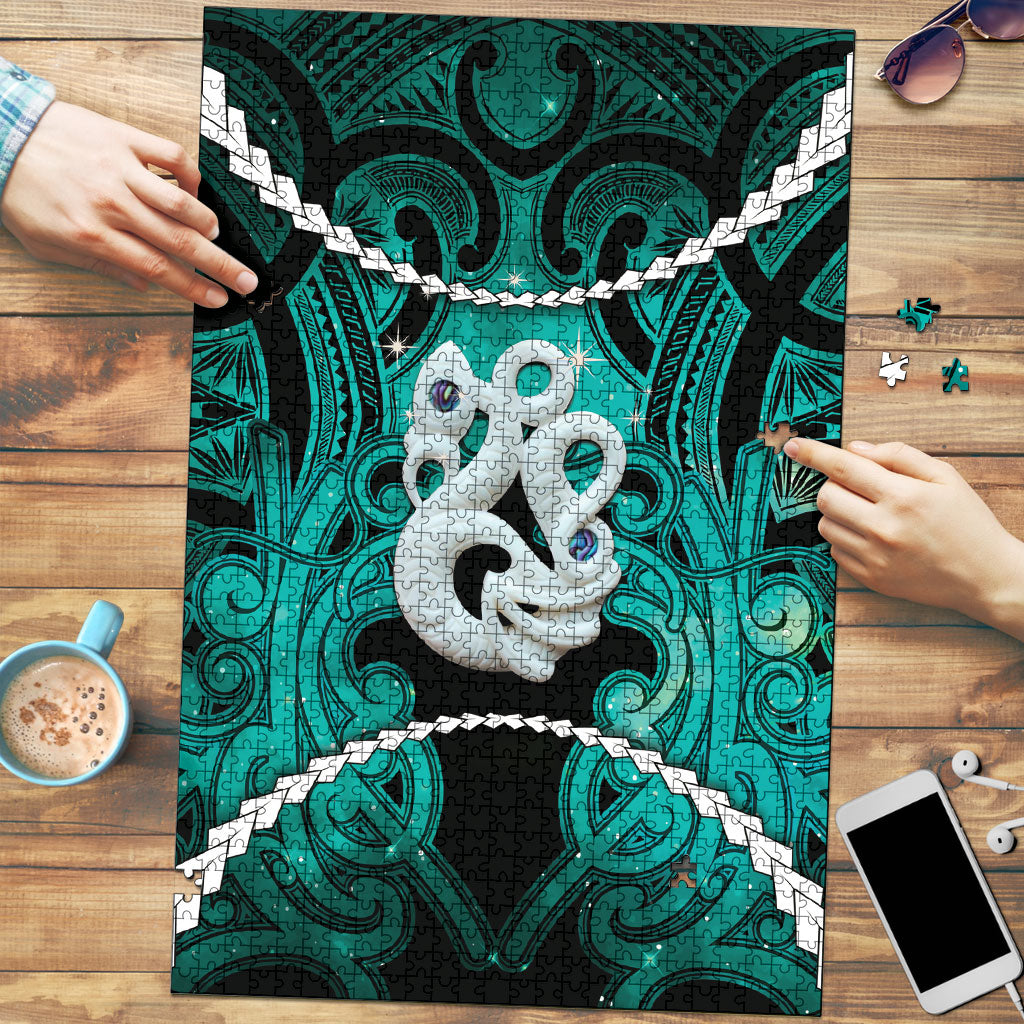 Maori Matariki Manaia Turquoise Puzzle Maori Kowhaiwhai Pattern Galaxy