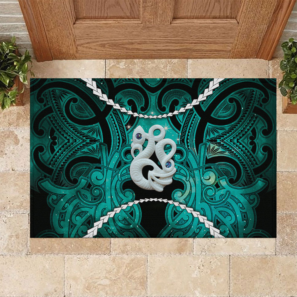 Maori Matariki Manaia Turquoise Rubber Doormat Maori Kowhaiwhai Pattern Galaxy