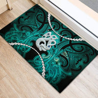 Maori Matariki Manaia Turquoise Rubber Doormat Maori Kowhaiwhai Pattern Galaxy