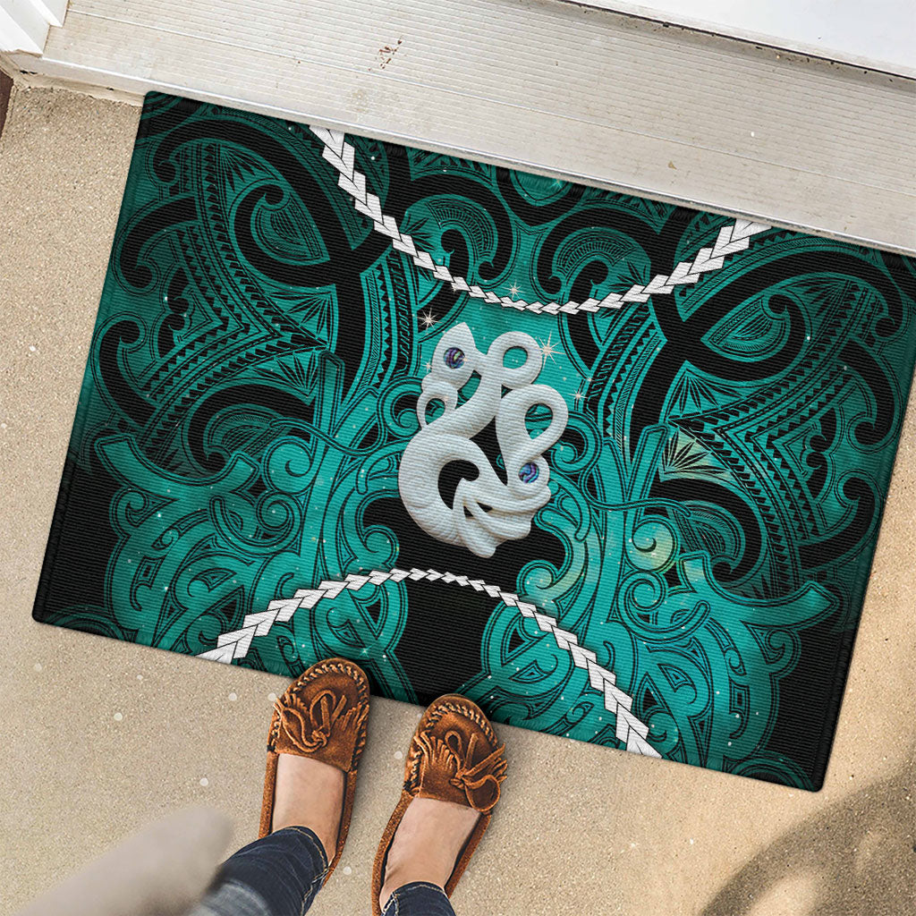 Maori Matariki Manaia Turquoise Rubber Doormat Maori Kowhaiwhai Pattern Galaxy