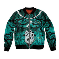 Personalised Maori Matariki Manaia Turquoise Sleeve Zip Bomber Jacket Maori Kowhaiwhai Pattern Galaxy
