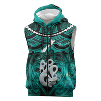 Personalised Maori Matariki Manaia Turquoise Sleeveless Zip Hoodie Maori Kowhaiwhai Pattern Galaxy