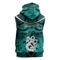 Personalised Maori Matariki Manaia Turquoise Sleeveless Zip Hoodie Maori Kowhaiwhai Pattern Galaxy