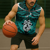Personalised Maori Matariki Manaia Turquoise Sleeveless Zip Hoodie Maori Kowhaiwhai Pattern Galaxy