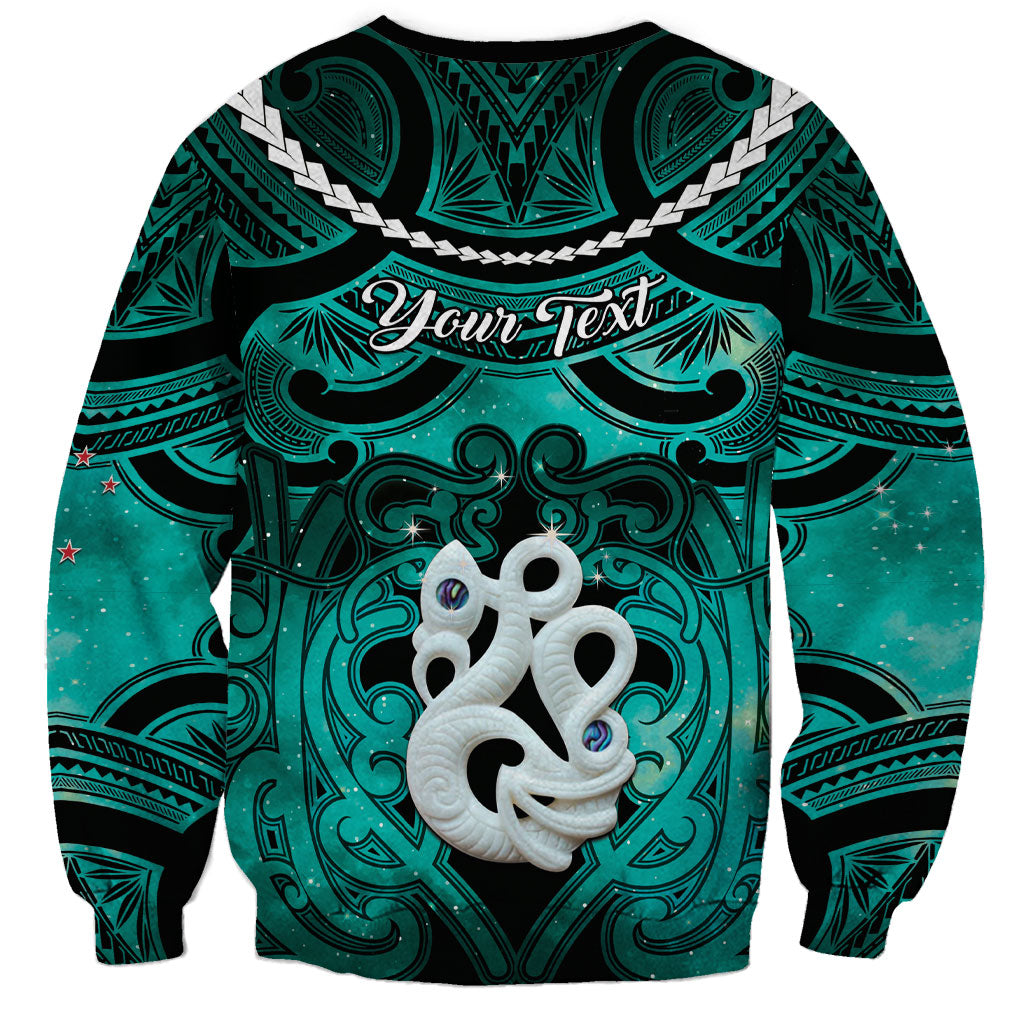 Personalised Maori Matariki Manaia Turquoise Sweatshirt Maori Kowhaiwhai Pattern Galaxy