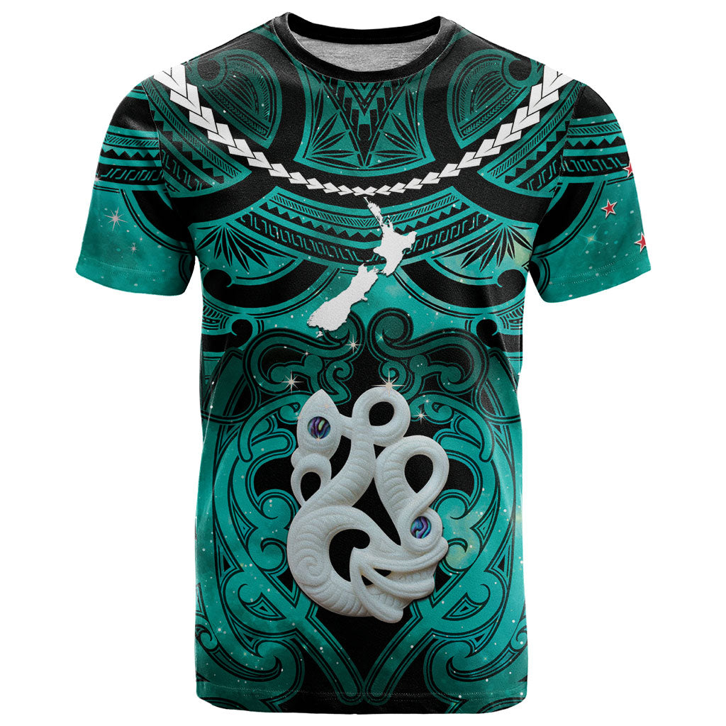 Personalised Maori Matariki Manaia Turquoise T Shirt Maori Kowhaiwhai Pattern Galaxy