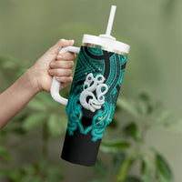 Personalised Maori Matariki Manaia Turquoise Tumbler With Handle Maori Kowhaiwhai Pattern Galaxy LT01 - Polynesian Pride