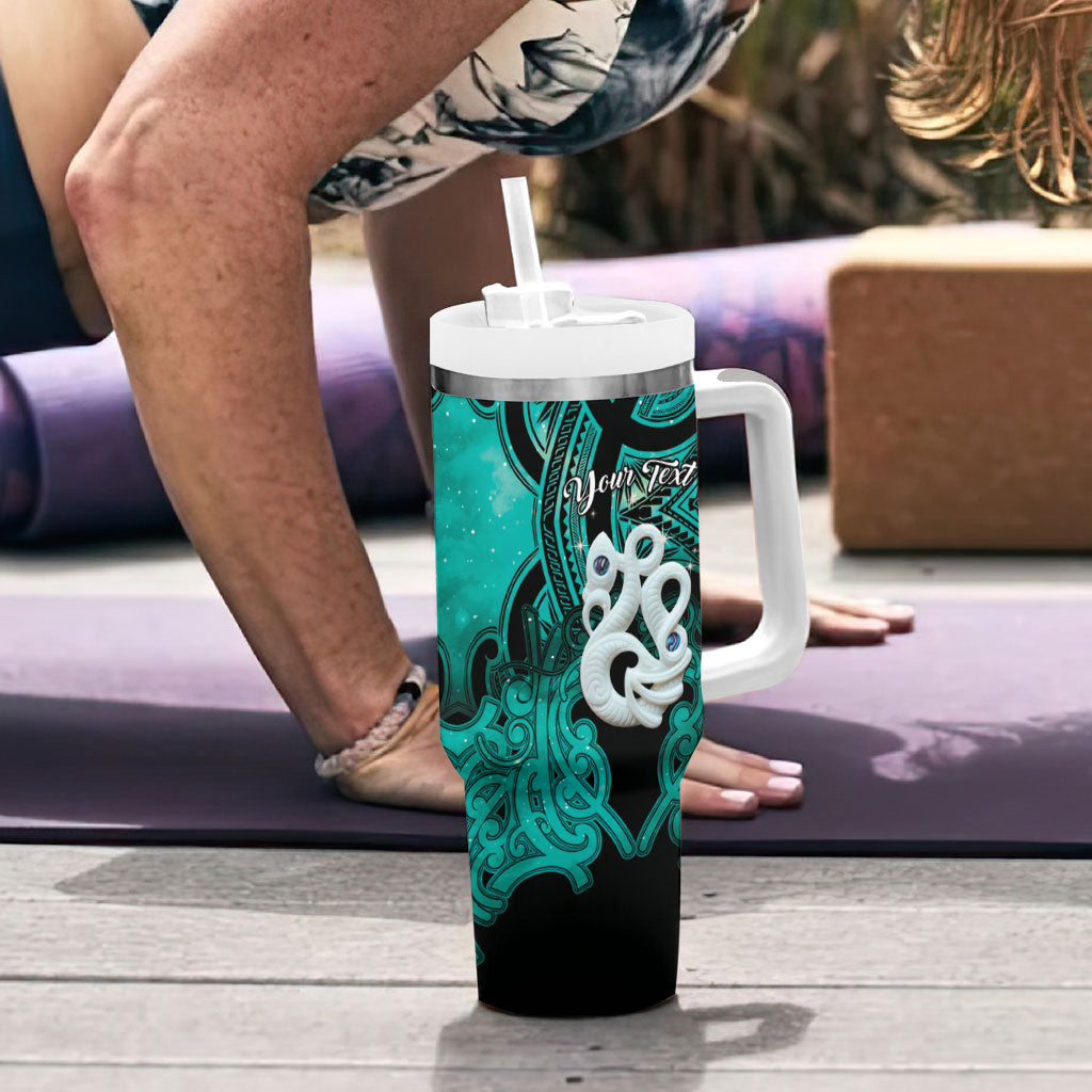 Personalised Maori Matariki Manaia Turquoise Tumbler With Handle Maori Kowhaiwhai Pattern Galaxy LT01 - Polynesian Pride