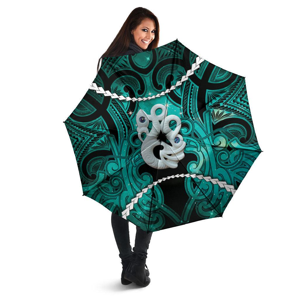 Maori Matariki Manaia Turquoise Umbrella Maori Kowhaiwhai Pattern Galaxy