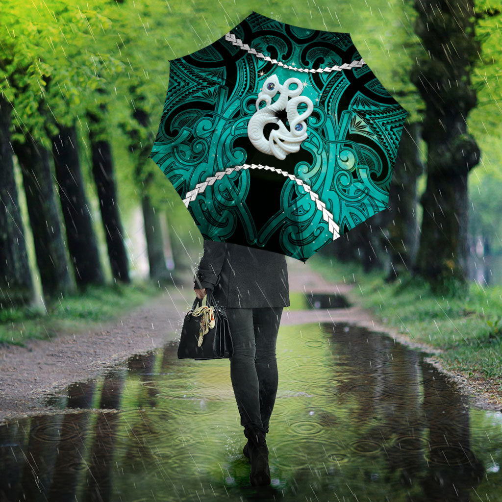 Maori Matariki Manaia Turquoise Umbrella Maori Kowhaiwhai Pattern Galaxy