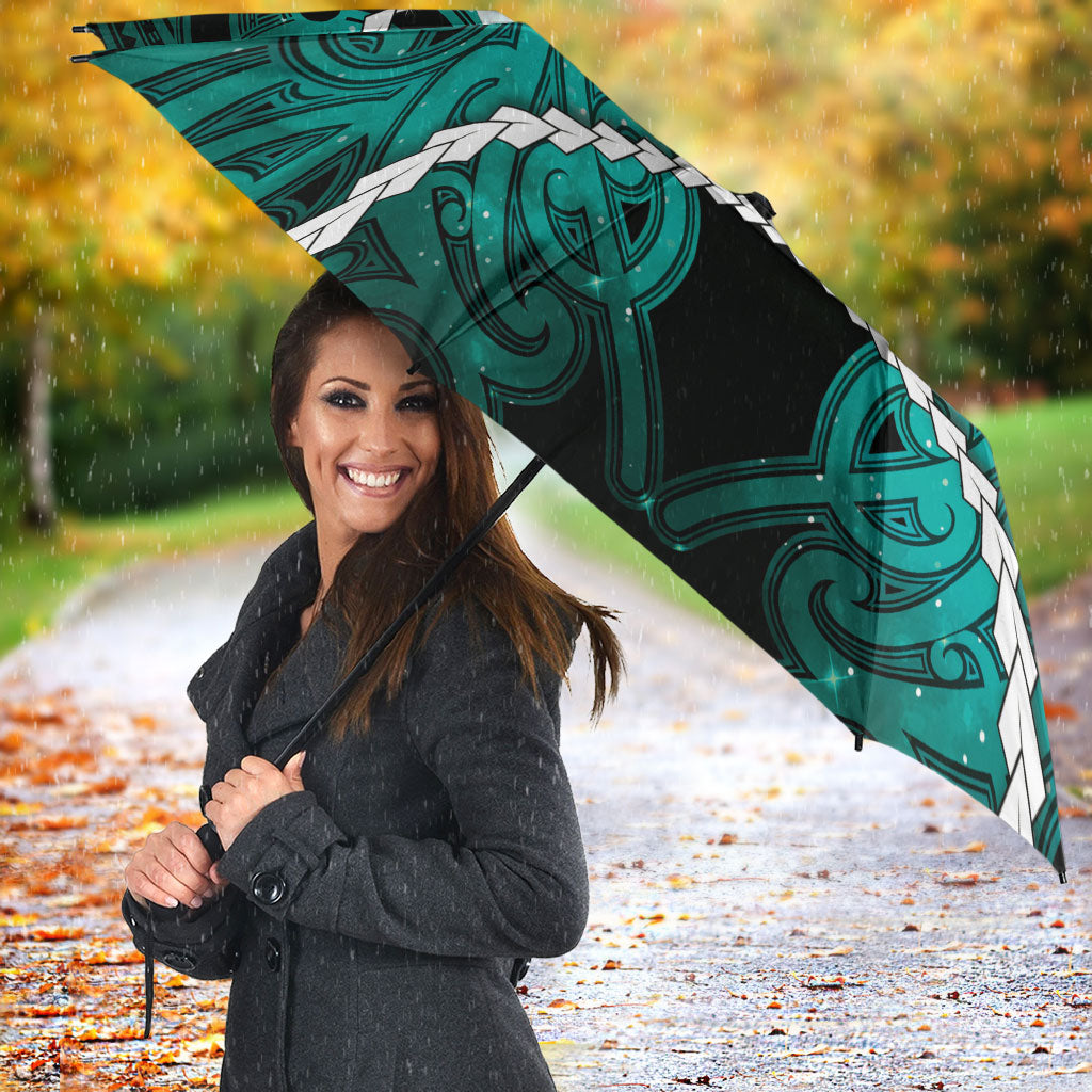 Maori Matariki Manaia Turquoise Umbrella Maori Kowhaiwhai Pattern Galaxy