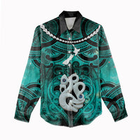Personalised Maori Matariki Manaia Turquoise Women Casual Shirt Maori Kowhaiwhai Pattern Galaxy