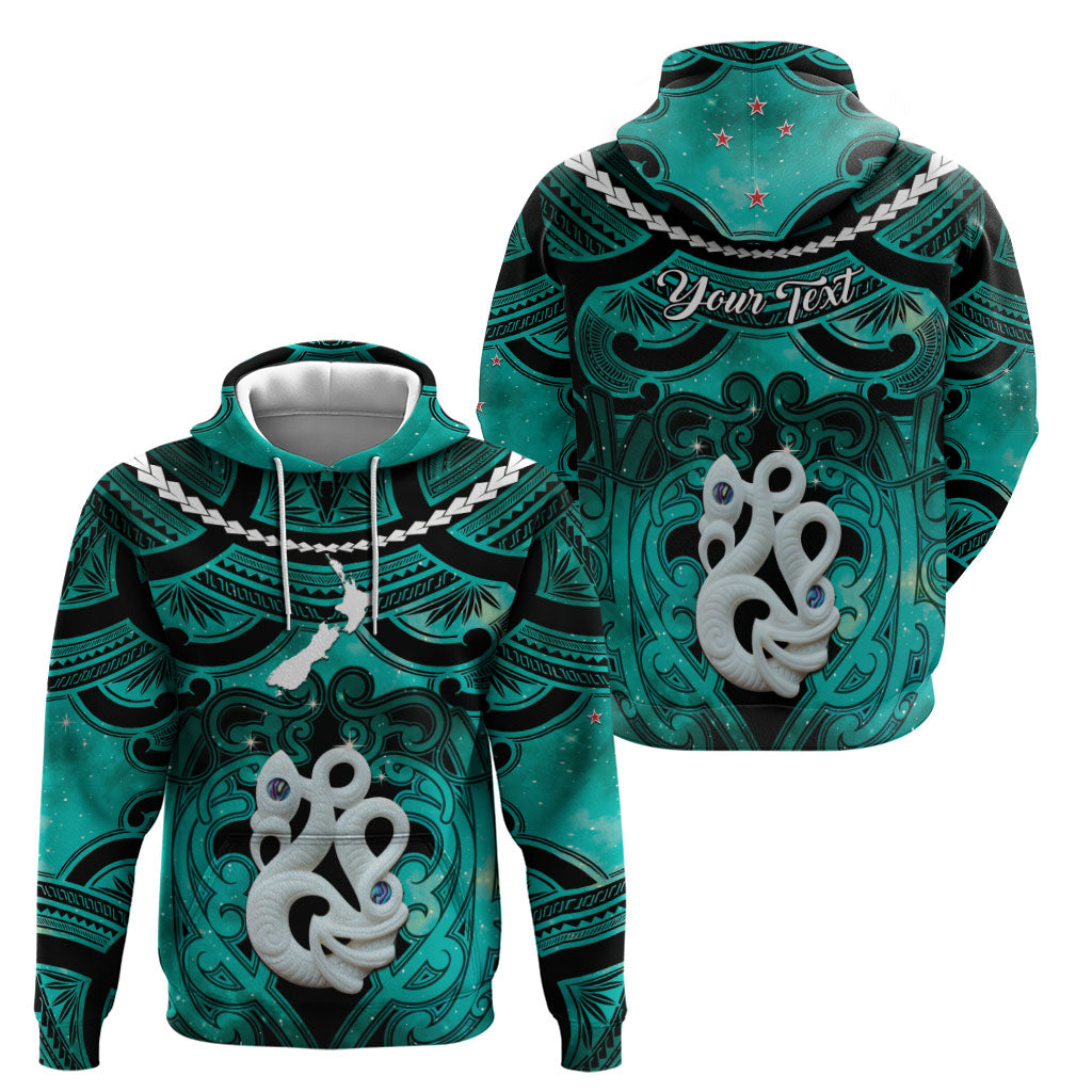 Personalised Maori Matariki Manaia Turquoise Zip Hoodie Maori Kowhaiwhai Pattern Galaxy LT01 - Polynesian Pride
