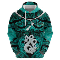 Personalised Maori Matariki Manaia Turquoise Zip Hoodie Maori Kowhaiwhai Pattern Galaxy LT01 - Polynesian Pride