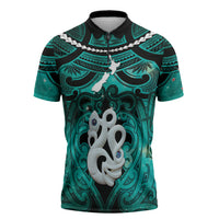 Personalised Maori Matariki Manaia Turquoise Zipper Polo Shirt Maori Kowhaiwhai Pattern Galaxy