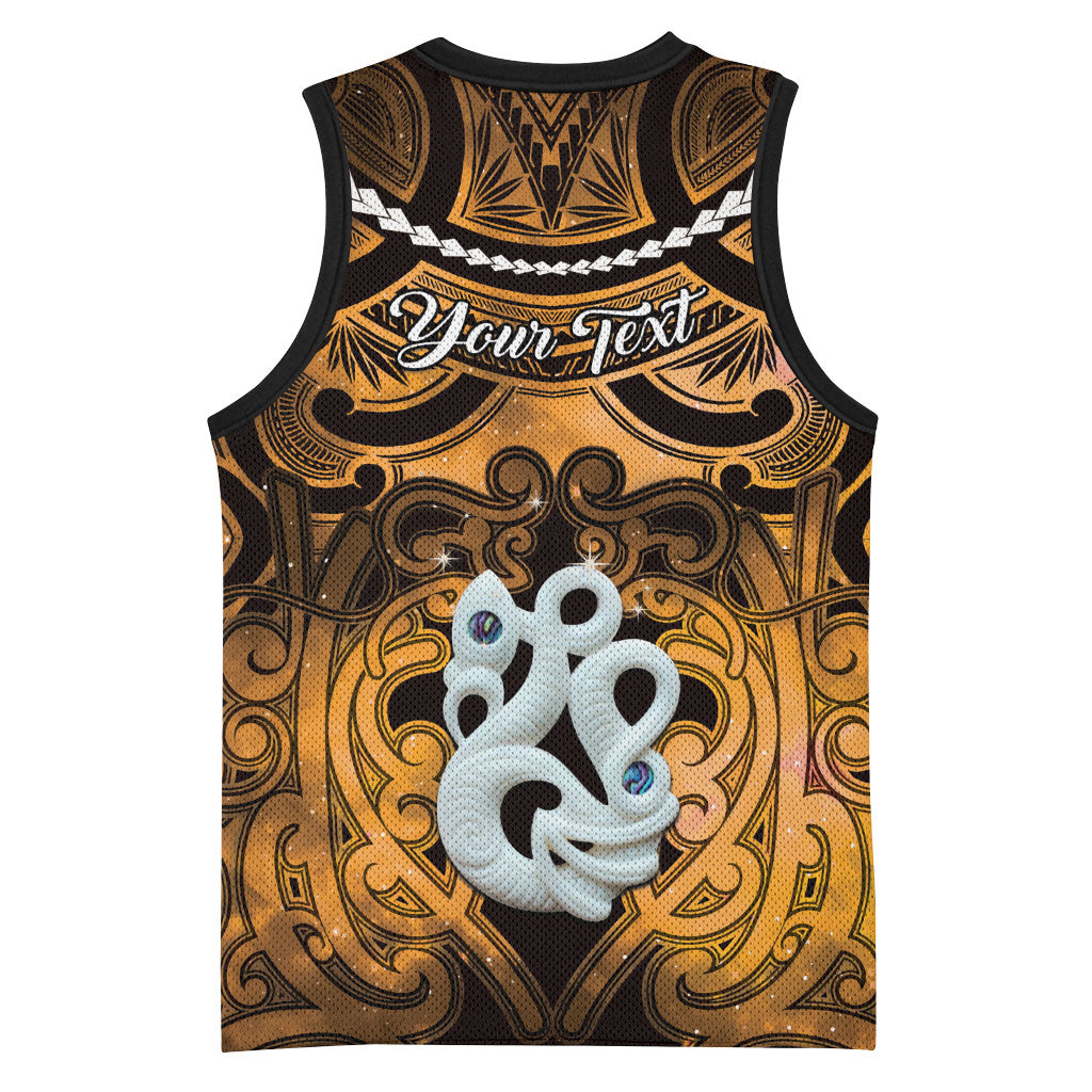 Personalised Maori Matariki Manaia Kowhai Basketball Jersey Maori Kowhaiwhai Pattern Galaxy