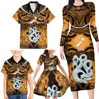 Personalised Maori Matariki Manaia Kowhai Family Matching Long Sleeve Bodycon Dress and Hawaiian Shirt Maori Kowhaiwhai Pattern Galaxy LT01 - Polynesian Pride