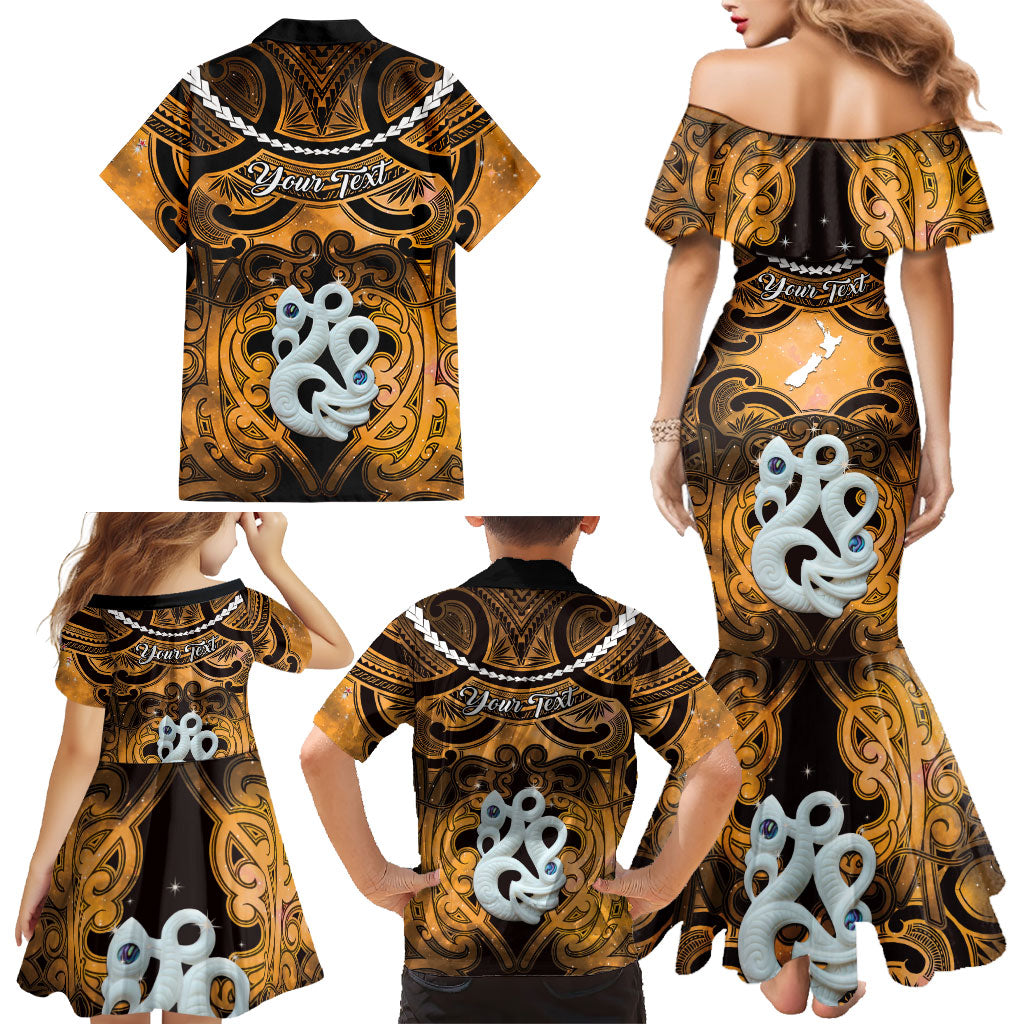 Personalised Maori Matariki Manaia Kowhai Family Matching Mermaid Dress and Hawaiian Shirt Maori Kowhaiwhai Pattern Galaxy LT01 - Polynesian Pride