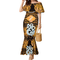 Personalised Maori Matariki Manaia Kowhai Family Matching Mermaid Dress and Hawaiian Shirt Maori Kowhaiwhai Pattern Galaxy LT01 Mom's Dress Yellow - Polynesian Pride