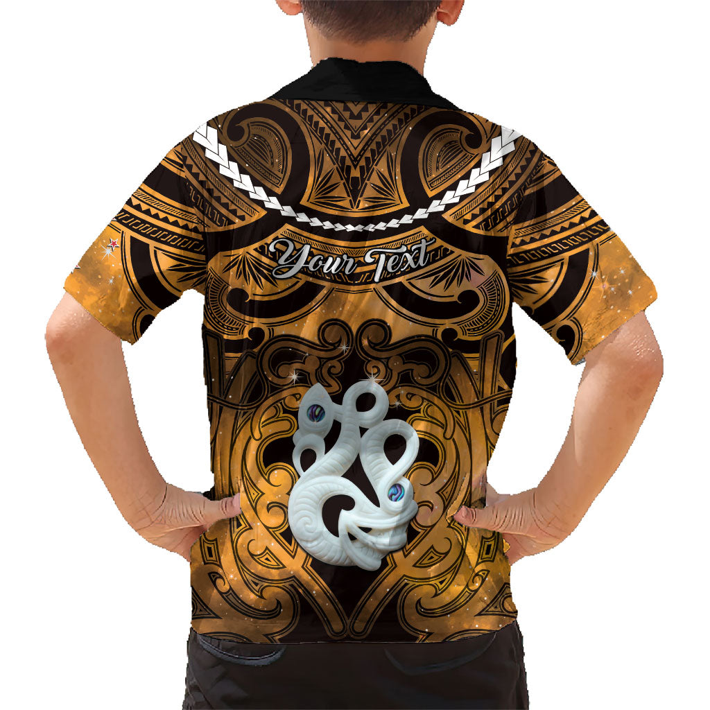 Personalised Maori Matariki Manaia Kowhai Family Matching Off Shoulder Maxi Dress and Hawaiian Shirt Maori Kowhaiwhai Pattern Galaxy LT01 - Polynesian Pride