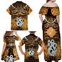 Personalised Maori Matariki Manaia Kowhai Family Matching Off Shoulder Maxi Dress and Hawaiian Shirt Maori Kowhaiwhai Pattern Galaxy LT01 - Polynesian Pride