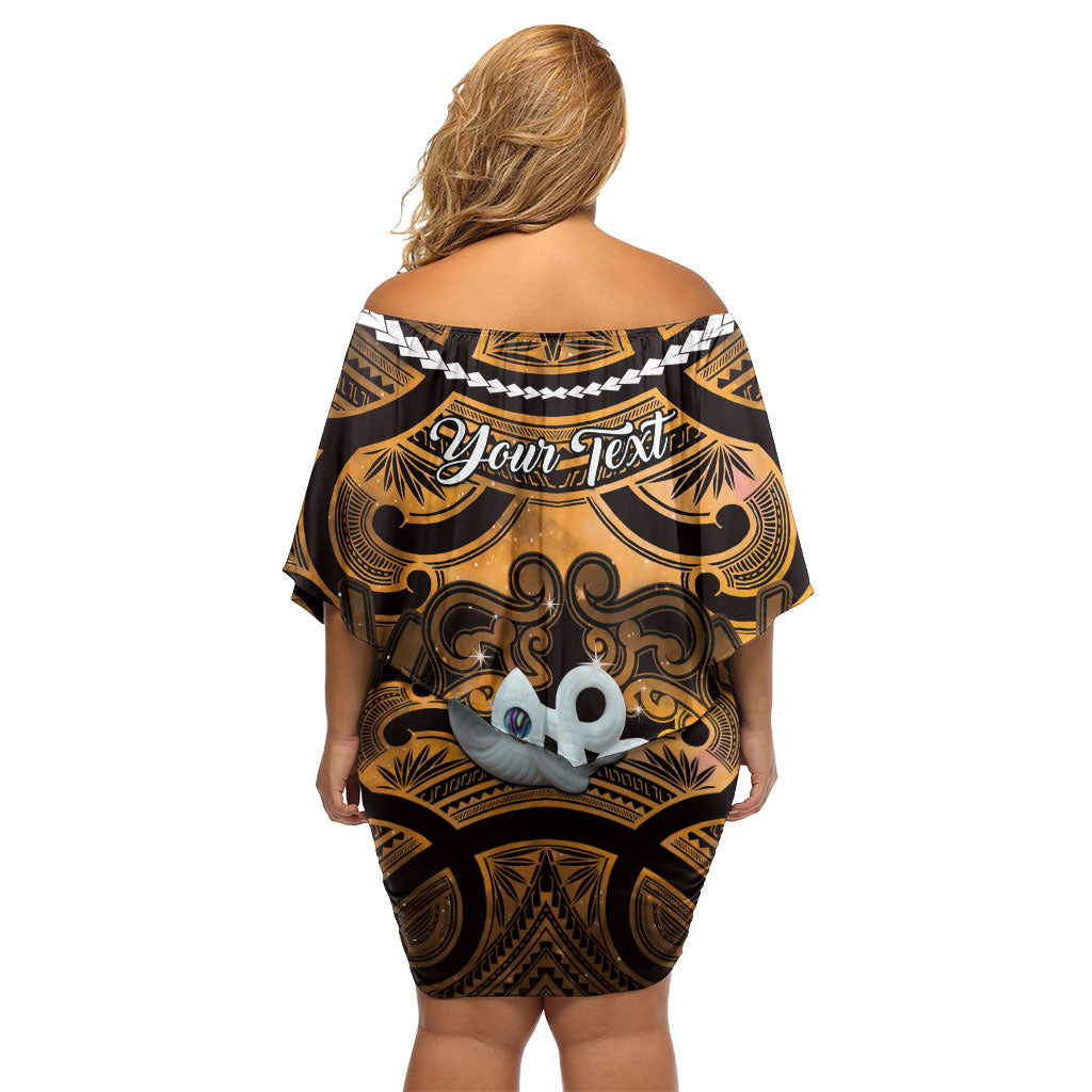 Personalised Maori Matariki Manaia Kowhai Family Matching Off Shoulder Short Dress and Hawaiian Shirt Maori Kowhaiwhai Pattern Galaxy LT01 - Polynesian Pride