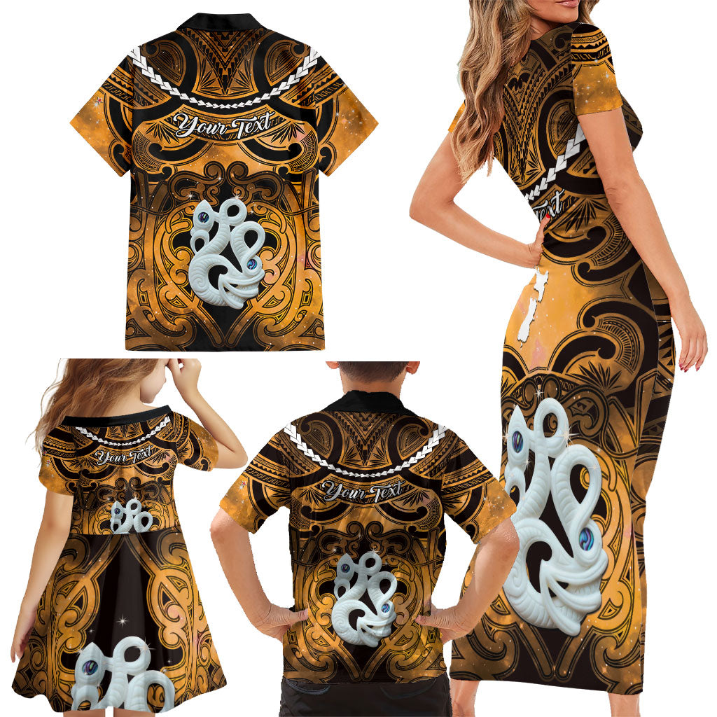 Personalised Maori Matariki Manaia Kowhai Family Matching Short Sleeve Bodycon Dress and Hawaiian Shirt Maori Kowhaiwhai Pattern Galaxy LT01 - Polynesian Pride