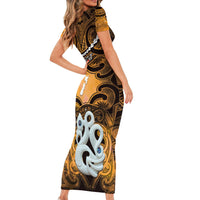 Personalised Maori Matariki Manaia Kowhai Family Matching Short Sleeve Bodycon Dress and Hawaiian Shirt Maori Kowhaiwhai Pattern Galaxy LT01 - Polynesian Pride