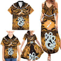 Personalised Maori Matariki Manaia Kowhai Family Matching Summer Maxi Dress and Hawaiian Shirt Maori Kowhaiwhai Pattern Galaxy LT01 - Polynesian Pride