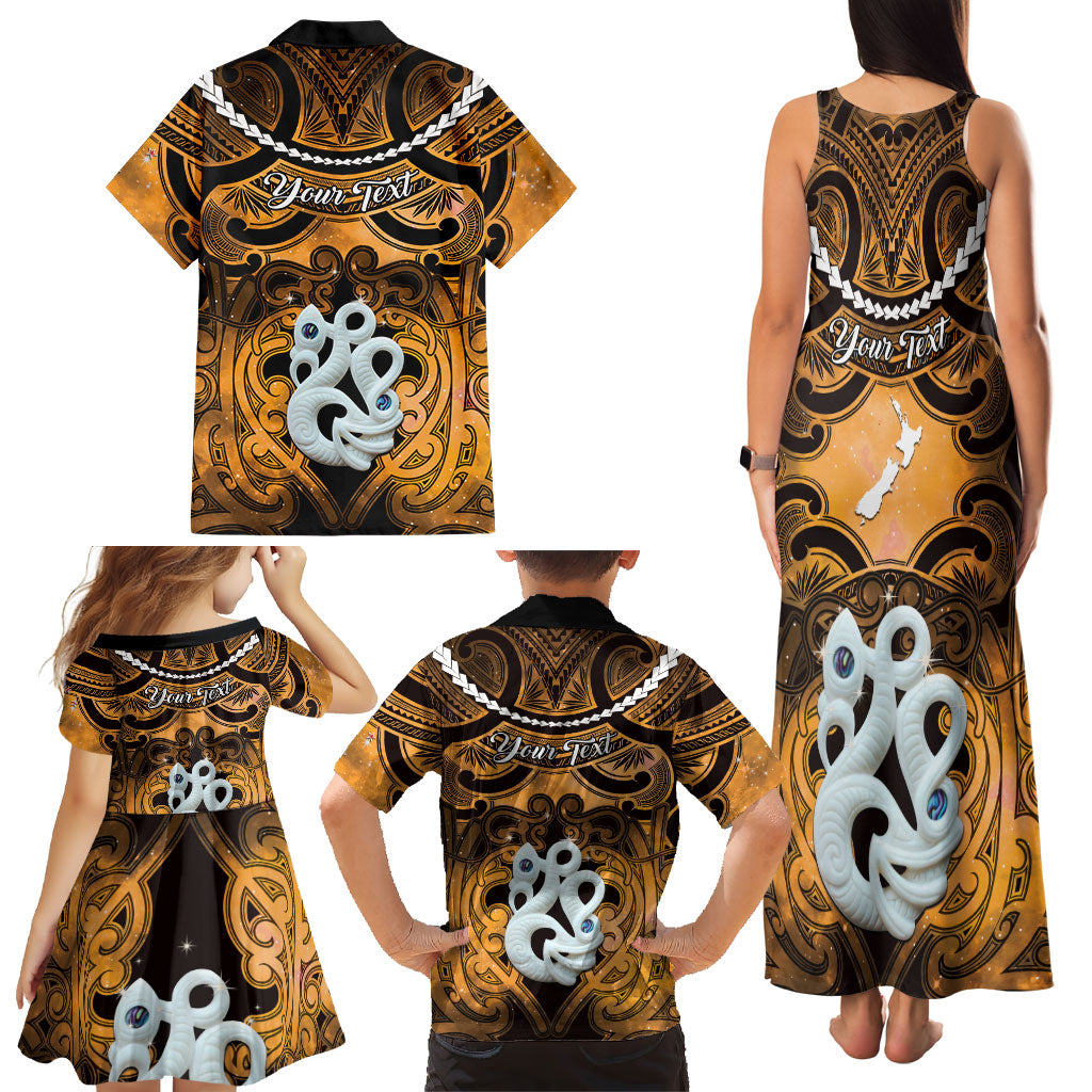 Personalised Maori Matariki Manaia Kowhai Family Matching Tank Maxi Dress and Hawaiian Shirt Maori Kowhaiwhai Pattern Galaxy LT01 - Polynesian Pride