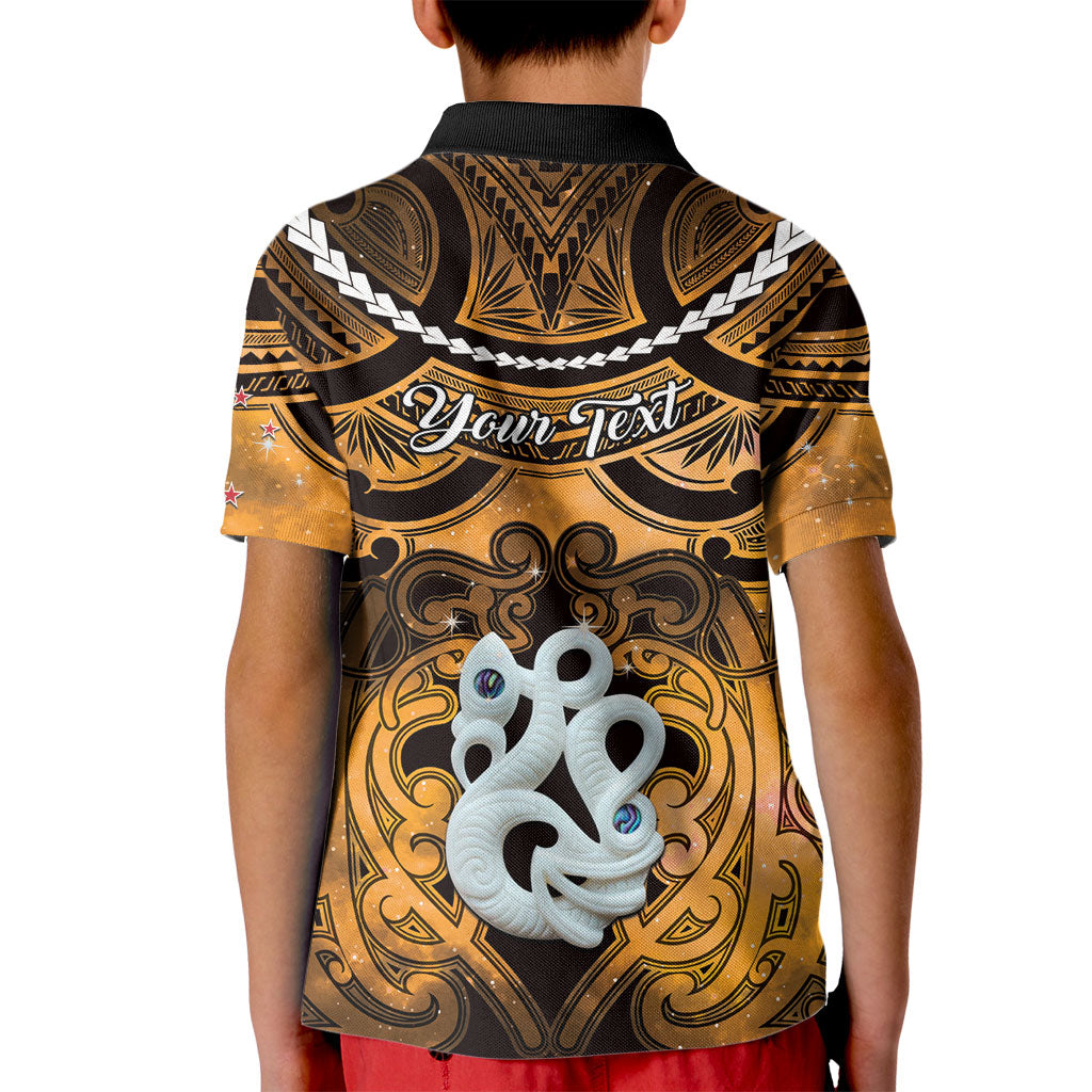 Personalised Maori Matariki Manaia Kowhai Kid Polo Shirt Maori Kowhaiwhai Pattern Galaxy