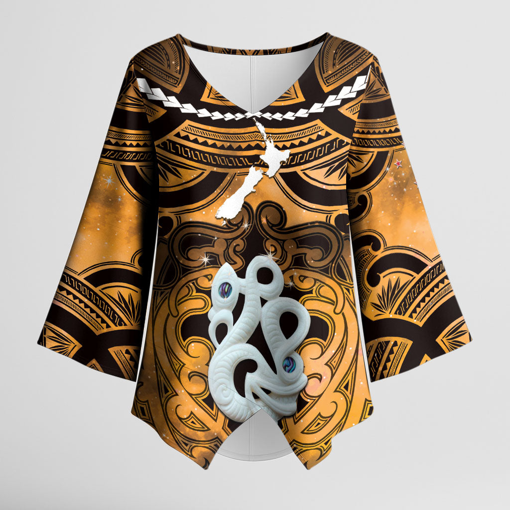 Personalised Maori Matariki Manaia Kowhai Kimono Sleeve Blouse Maori Kowhaiwhai Pattern Galaxy