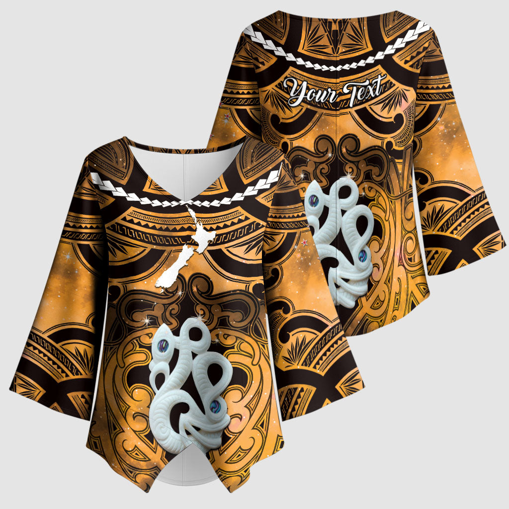 Personalised Maori Matariki Manaia Kowhai Kimono Sleeve Blouse Maori Kowhaiwhai Pattern Galaxy