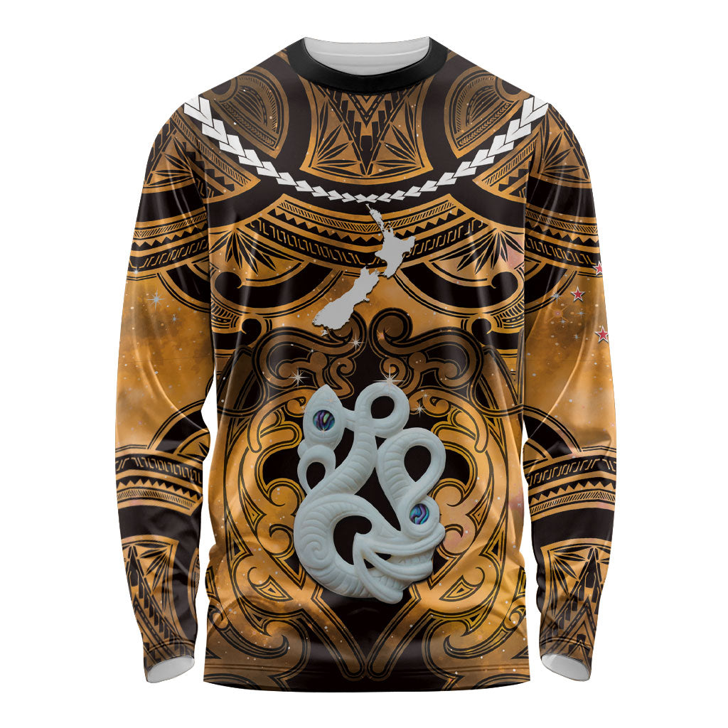Personalised Maori Matariki Manaia Kowhai Long Sleeve Shirt Maori Kowhaiwhai Pattern Galaxy