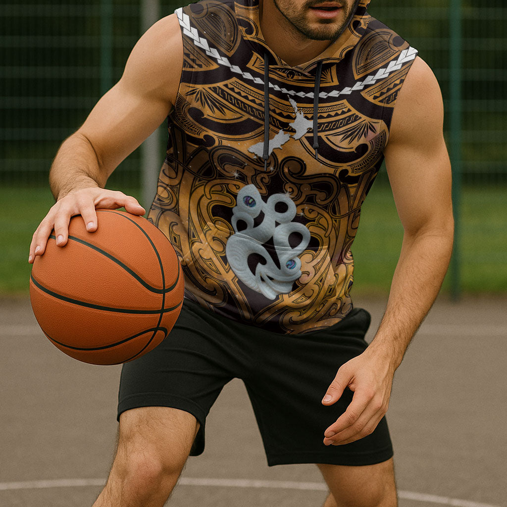 Personalised Maori Matariki Manaia Kowhai Sleeveless Hoodie Maori Kowhaiwhai Pattern Galaxy