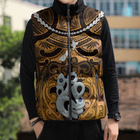 Personalised Maori Matariki Manaia Kowhai Sleeveless Puffer Jacket Maori Kowhaiwhai Pattern Galaxy