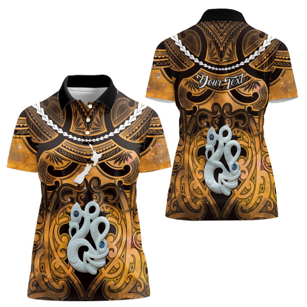 Personalised Maori Matariki Manaia Kowhai Women Polo Shirt Maori Kowhaiwhai Pattern Galaxy
