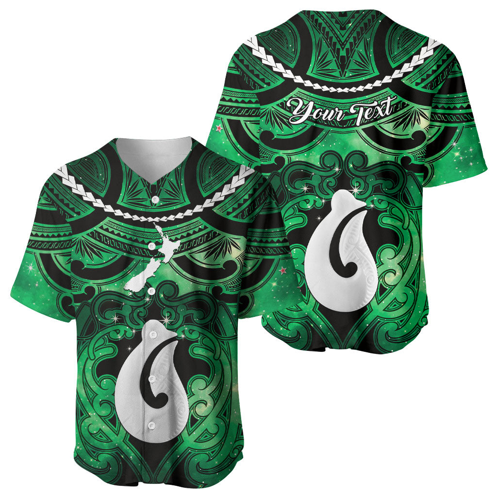 Personalised Maori Matariki Hei Matau Kakariki Baseball Jersey Maori Kowhaiwhai Pattern Galaxy