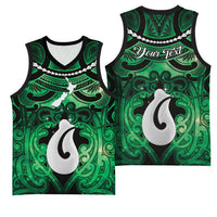 Personalised Maori Matariki Hei Matau Kakariki Basketball Jersey Maori Kowhaiwhai Pattern Galaxy