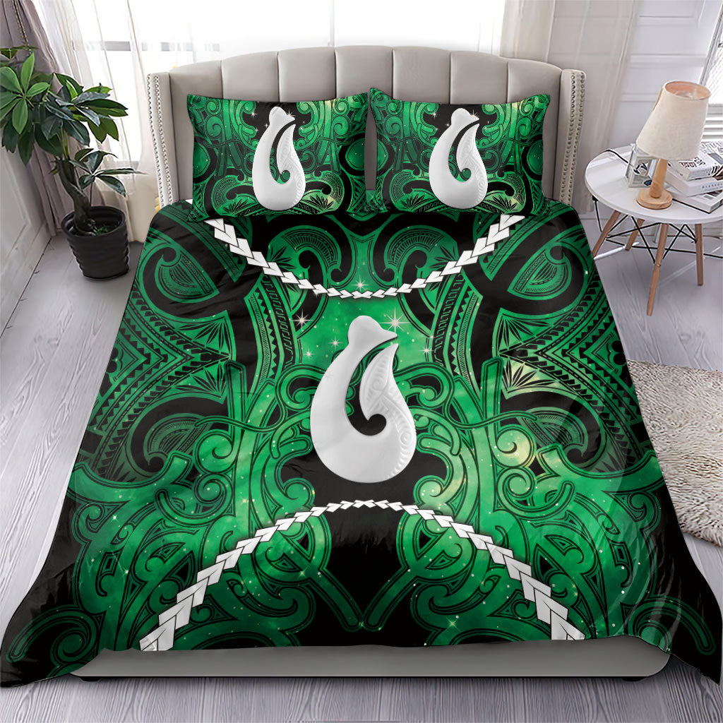 Maori Matariki Hei Matau Kakariki Bedding Set Maori Kowhaiwhai Pattern Galaxy