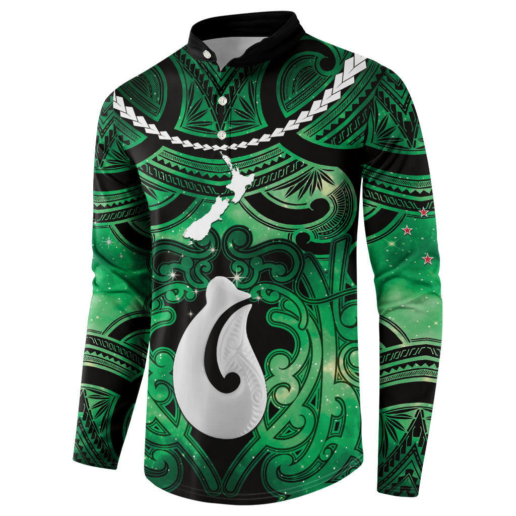 Personalised Maori Matariki Hei Matau Kakariki Button Sweatshirt Maori Kowhaiwhai Pattern Galaxy