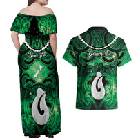 Personalised Maori Matariki Hei Matau Kakariki Couples Matching Off Shoulder Maxi Dress and Hawaiian Shirt Maori Kowhaiwhai Pattern Galaxy