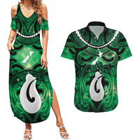 Personalised Maori Matariki Hei Matau Kakariki Couples Matching Summer Maxi Dress and Hawaiian Shirt Maori Kowhaiwhai Pattern Galaxy