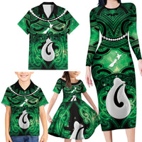 Personalised Maori Matariki Hei Matau Kakariki Family Matching Long Sleeve Bodycon Dress and Hawaiian Shirt Maori Kowhaiwhai Pattern Galaxy LT01 - Polynesian Pride