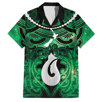 Personalised Maori Matariki Hei Matau Kakariki Family Matching Off The Shoulder Long Sleeve Dress and Hawaiian Shirt Maori Kowhaiwhai Pattern Galaxy LT01 Dad's Shirt - Short Sleeve Green - Polynesian Pride