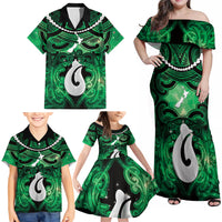 Personalised Maori Matariki Hei Matau Kakariki Family Matching Off Shoulder Maxi Dress and Hawaiian Shirt Maori Kowhaiwhai Pattern Galaxy LT01 - Polynesian Pride