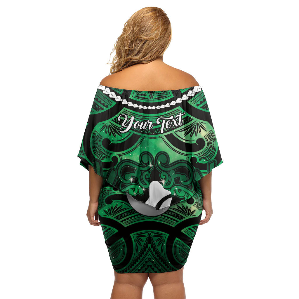 Personalised Maori Matariki Hei Matau Kakariki Family Matching Off Shoulder Short Dress and Hawaiian Shirt Maori Kowhaiwhai Pattern Galaxy LT01 - Polynesian Pride