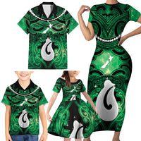 Personalised Maori Matariki Hei Matau Kakariki Family Matching Short Sleeve Bodycon Dress and Hawaiian Shirt Maori Kowhaiwhai Pattern Galaxy LT01 - Polynesian Pride