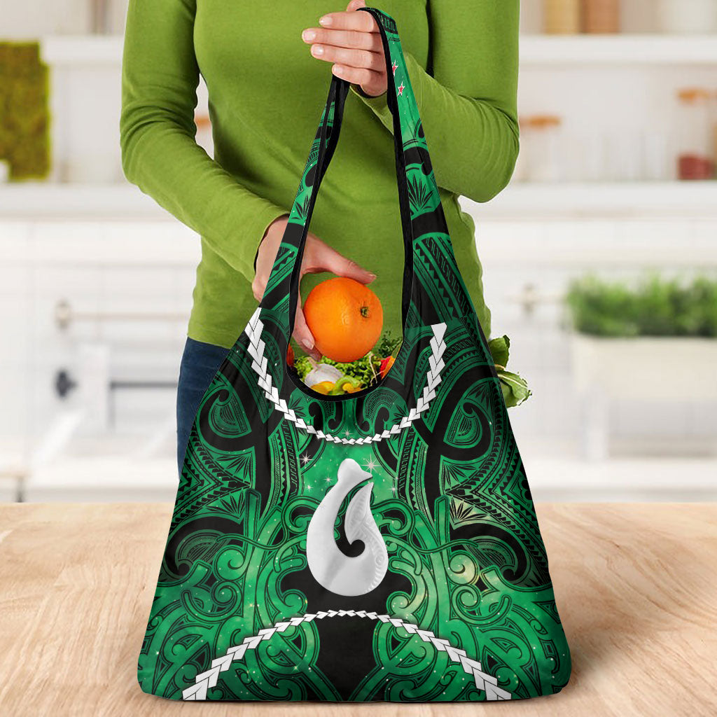 Maori Matariki Hei Matau Kakariki Grocery Bag Maori Kowhaiwhai Pattern Galaxy